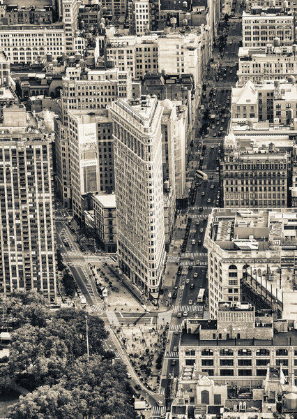 NEW YORK, NY, USA - JUNE 9: Aerial view of Flatiron building, built in 1902 is of the first skyscrapers ever built, taken on June 9, 2013 in New York City, United States