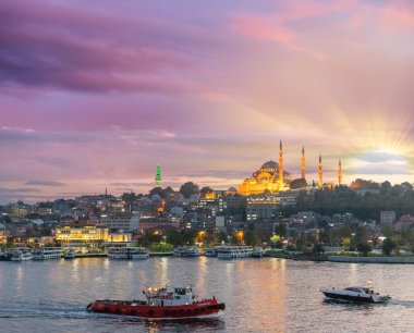 Golden Horn river at sunset with Mosque view clipart