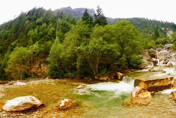 Paesaggio alpino con fiume — Foto Stock