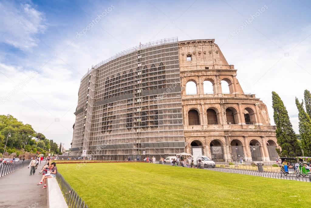 Facade of Colosseum in Rome