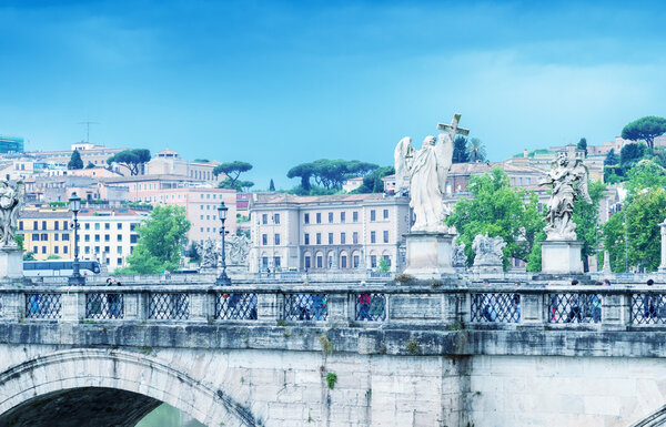 Magnificent bridge over Tiber river, Rome.