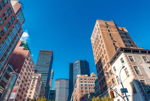 Manhattan wolkenkrabbers met stad bomen — Stockfoto