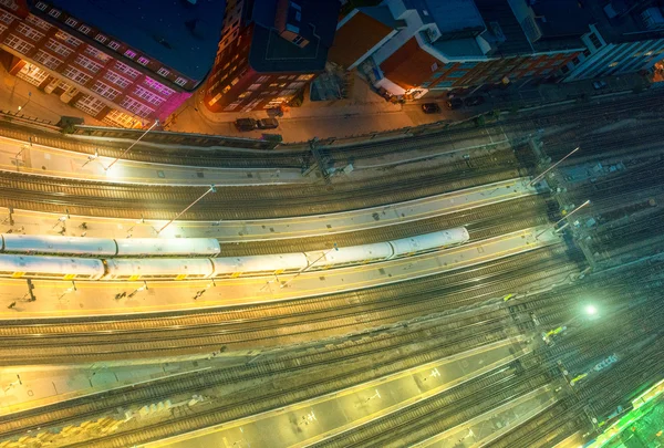 London railway, night aerial view — Stock Photo, Image