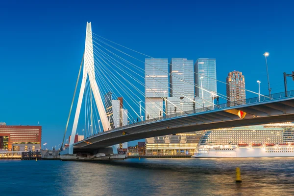 Linha do horizonte de Roterdão da Ponte Erasmus — Fotografia de Stock