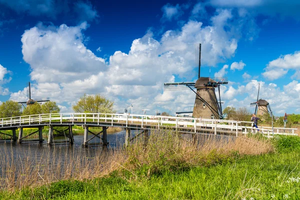 Alte Windmühlen in der Nähe von kinderdijk, Niederlande — Stockfoto