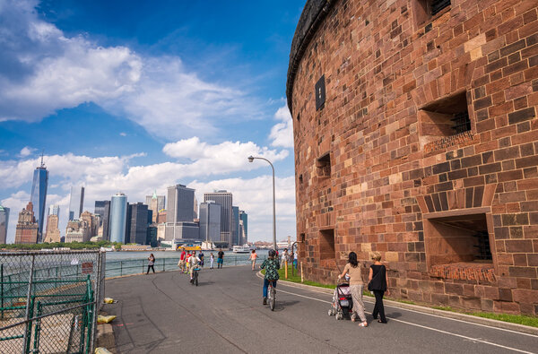 NEW YORK CITY - JUNE 9, 2013: Tourists enjoy Manhattan skyline f