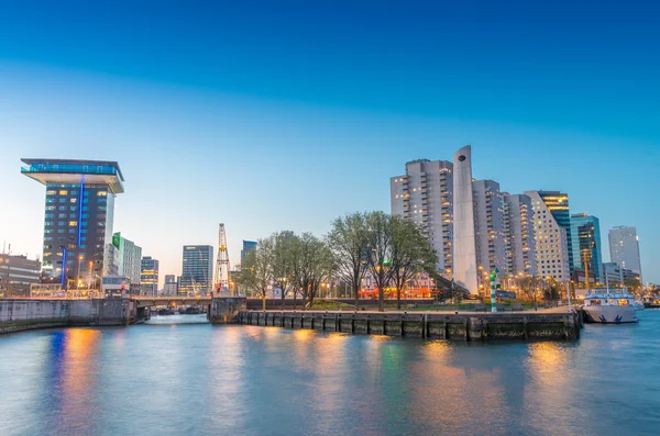Rotterdam è una città caratterizzata dall'architettura moderna - Night skyli — Foto Stock