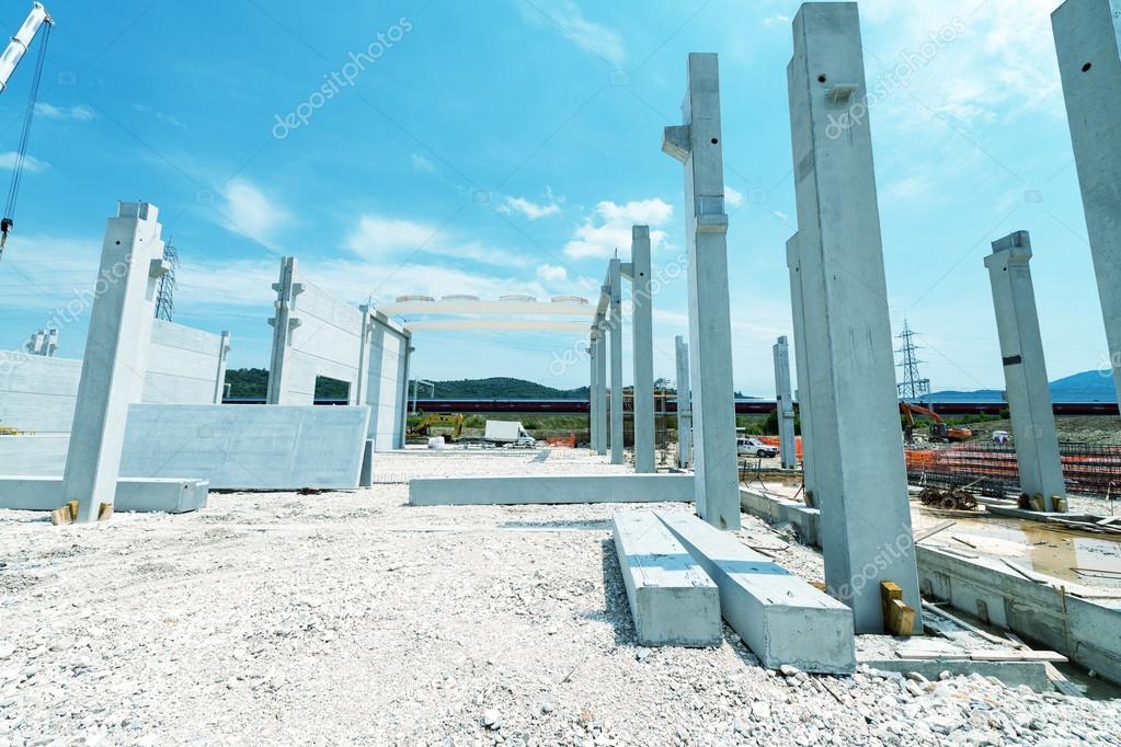 concrete piles at construction site
