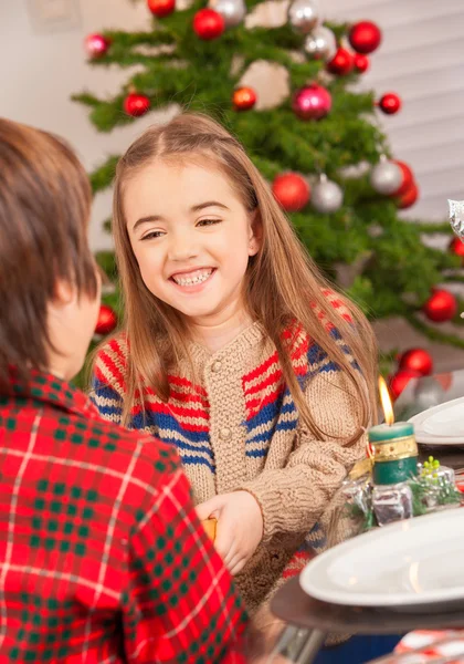 Broer en zus genieten van Kerstmis — Stockfoto