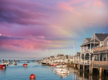Wooden Homes at Nantucket on water clipart
