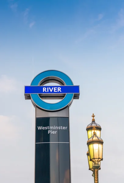 Westminster Pier sign in London — Stock Photo, Image