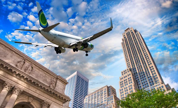 Aircraft overflying New York City — Stock Photo, Image