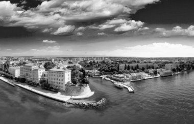 Panoramic aerial view of Zadar skyline from the sea, Croatia.