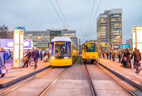 Trams in Berlin at night