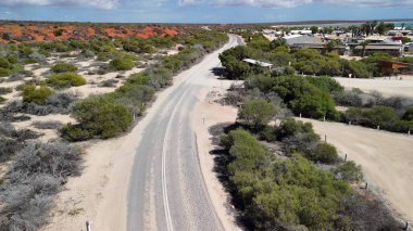 Drone photography of Monkey Mia coastline WA highlighting ocean, shoreline, and natural landscape.