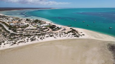 Drone photography of Monkey Mia coastline WA highlighting ocean, shoreline, and natural landscape.