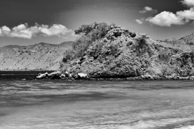 Komodo Adaları 'nın manzaralı Pembe Plajı eşsiz renkli kumları ve tropik cenneti sergiliyor.. 