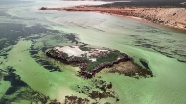 Drone photography of Eagle Bluff near Monkey Mia showing cliffs, beaches, and natural landscape.