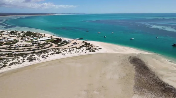 Scenic panorama of Monkey Mia WA captured from drone showing shallow bays and coastal scenery.