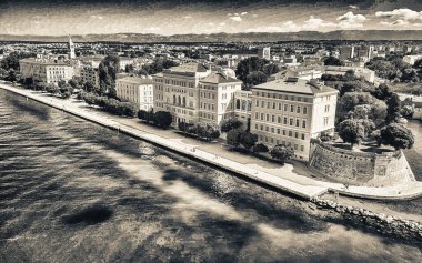 Aerial view of Zadar cityscape along the sea, Croatia.