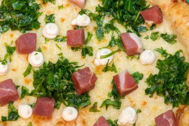 Taze malzemeli İtalyan pizzası. Hemen tüketilmek üzere hazırlandı..