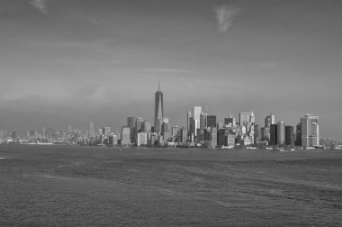 Muhteşem Aşağı Manhattan Skyline, NYC 'nin Ünlü Gökdelenleri ve Mimarisi.