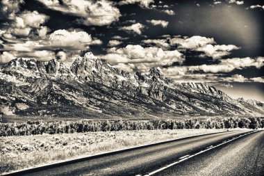 Yaz mevsiminde Grand Teton Ulusal Parkı 'na giden yol.