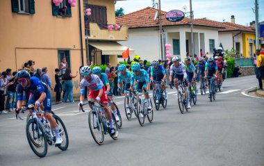 Pontasserchio, Italy - May 9, 2024: The professional cyclists race of the giro d'italia 2024 face the sixth stage in Pontasserchio, Tuscany.