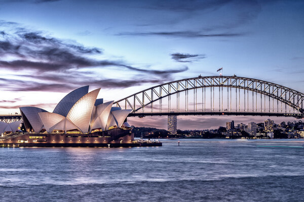 Sydney beautiful night skyline from Farm Cove