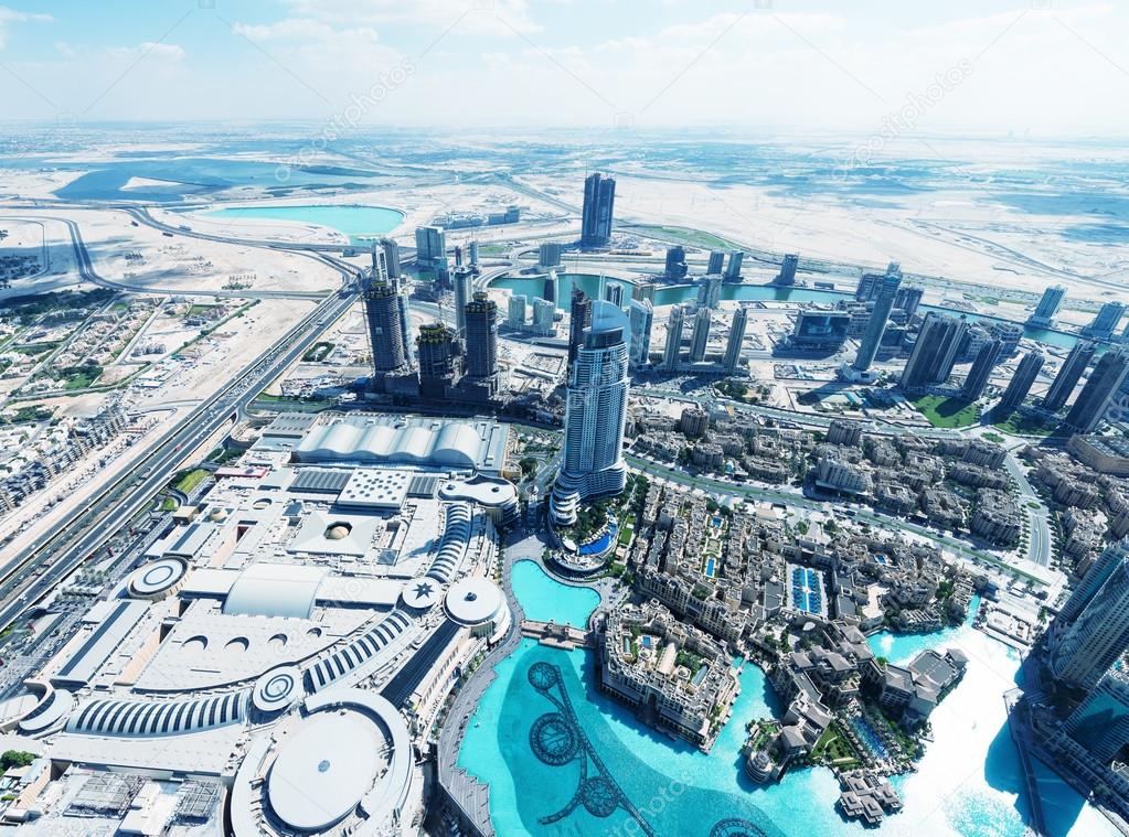 DUBAI - NOVEMBER 22, 2015: Aerial view of city skyline. Dubai at