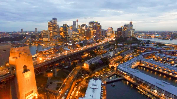 Porto de Sydney. Vista aérea noturna — Fotografia de Stock