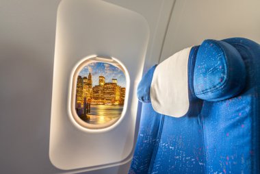 New York Şehir Manzaralı uçak pencere. C tatil ve seyahat