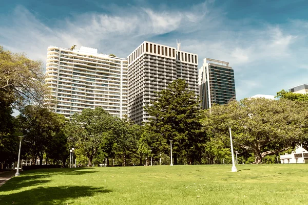 Prato verde con edificio moderno come sfondo a Sydney, Australia — Foto Stock