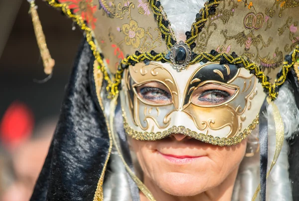 Venedig - 8 februari 2015: En oidentifierad maskerad person — Stockfoto