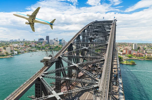 Aereo passeggeri sopra Sydney, Australia. Concetto di viaggio — Foto Stock