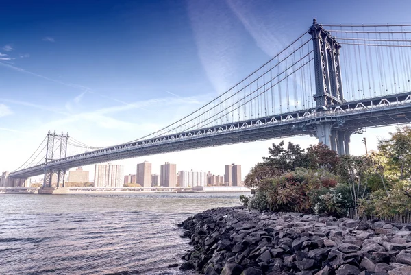 Brooklyn tarafında, Nyc Manhattan Köprüsü'nün güzel manzara — Stok fotoğraf