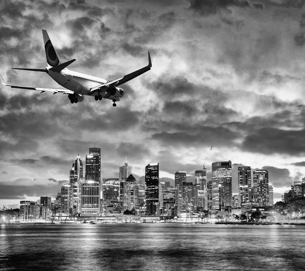 airplane landing over Sydney
