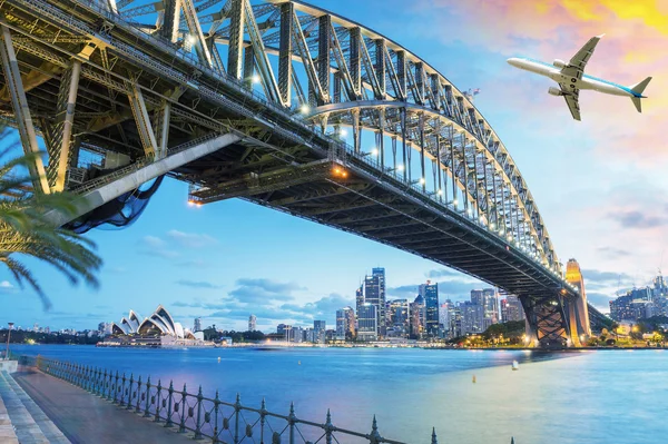 Passenger airplane over Sydney, Australia. Travel concept — Stock Photo, Image