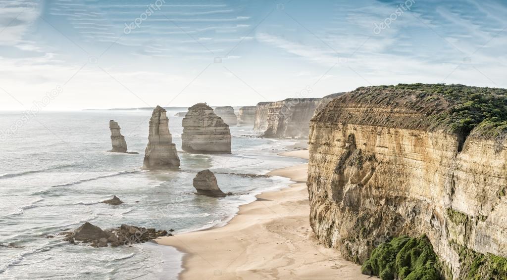 Twelve Apostles rocks in Australia at sunset along Great Ocean Road, Victoria -