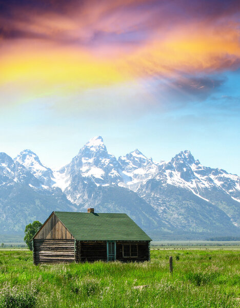 Hut in a mountain landscape