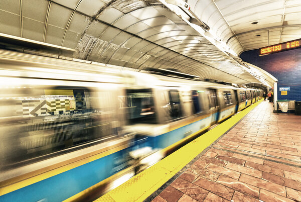 Subway train speeding up, Boston