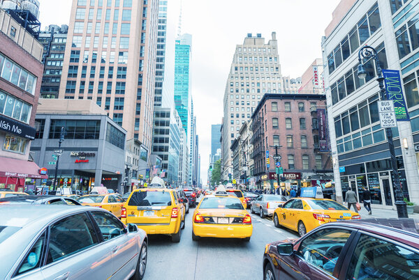 NEW YORK CITY - SEPTEMBER 12, 2015: Traffic jam in Manhattan. Traffic is a big issue in the city.