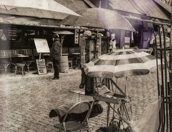 Vintage scena na placu Montmartre, Paryż — Zdjęcie stockowe