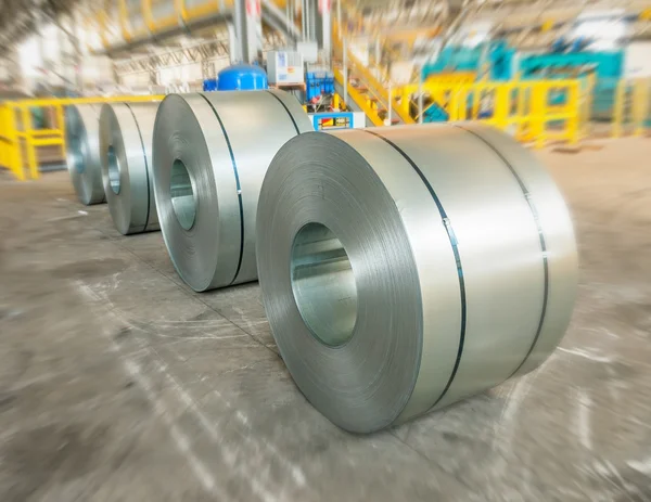 Packed rolls of steel sheet, Cold rolled steel coils — Stock Photo, Image