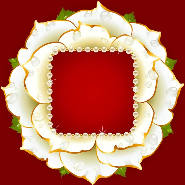 Vetor branco Rose círculo quadro com colar de pérolas — Vetor de Stock