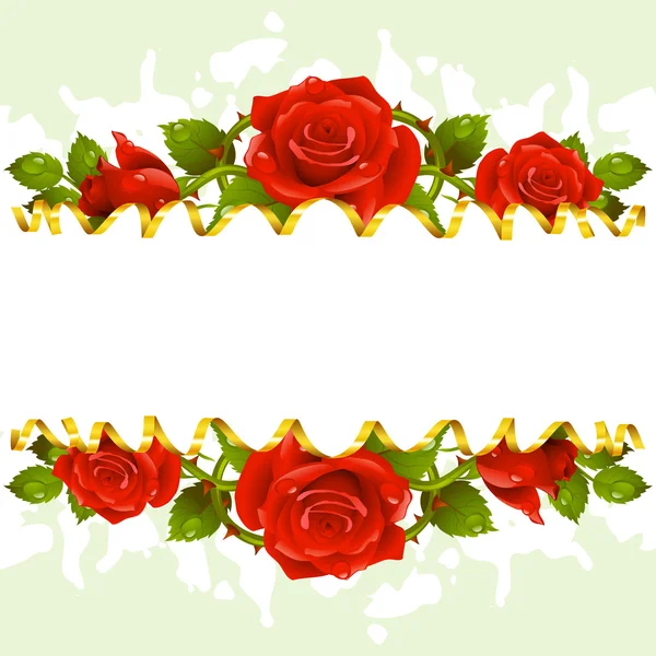 Marco horizontal vectorial con rosas rojas y cinta dorada — Archivo Imágenes Vectoriales