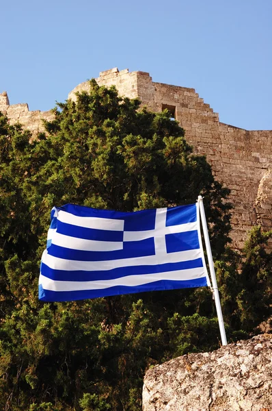 Bandera griega de Lindos Castle —  Fotos de Stock