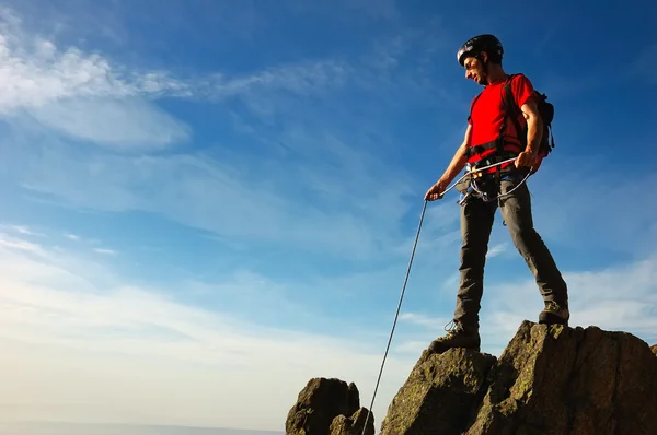 在勃朗峰的男登山者 — 图库照片