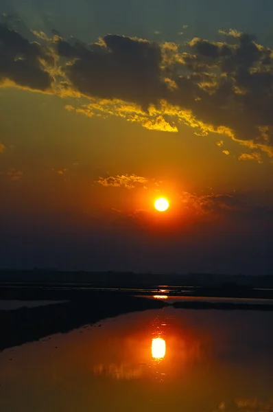 Sonnenaufgang in einem Sumpf mit bewölktem Himmel — Stockfoto