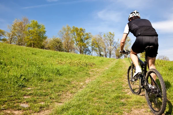 Horské kolo cyklisty jízda do kopce — Stock fotografie